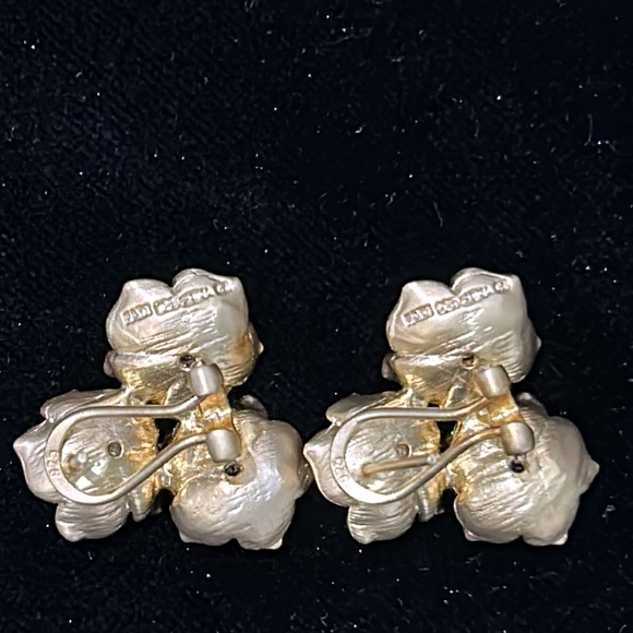 #16 Vintage Earrings for Pierced Ears, 3 Gold Flowers with Crystal Centers - Picture 5 of 11